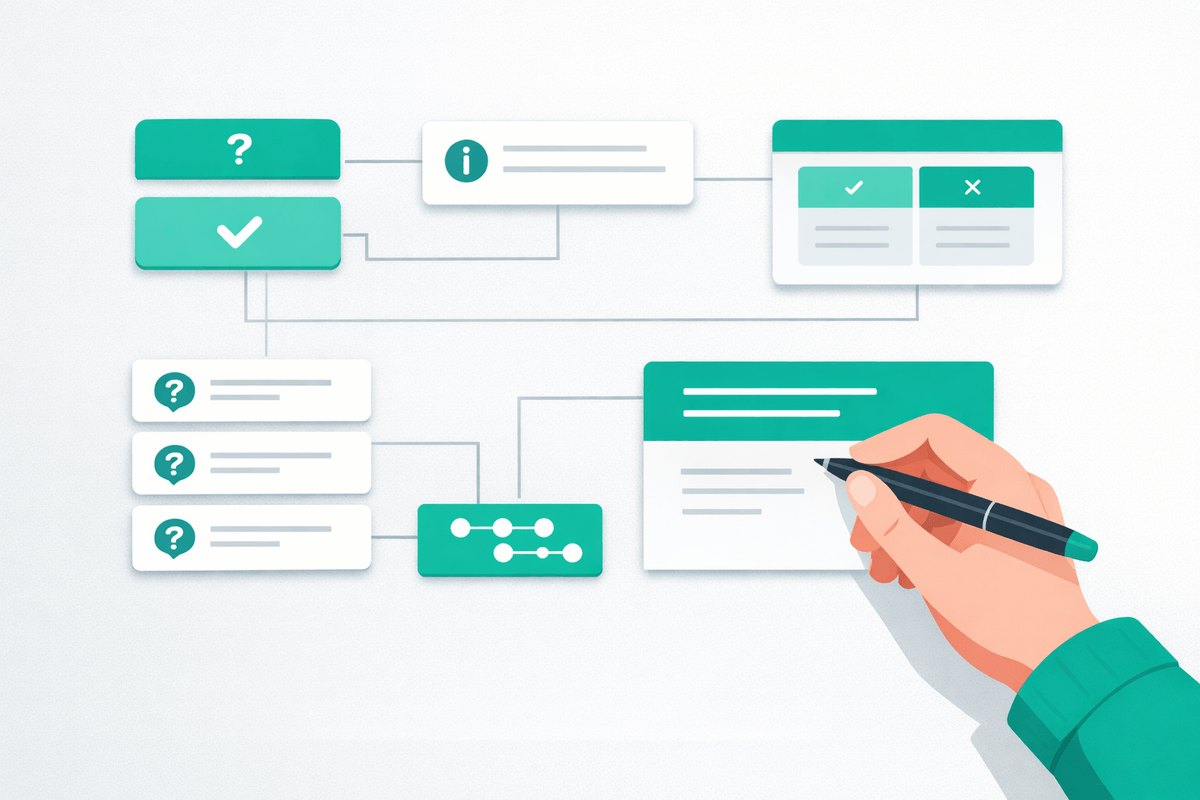 Progetto di pagina web con blocchi modulari come capsule di risposta, definizioni, tabelle comparative e FAQ per l'ottimizzazione AI
