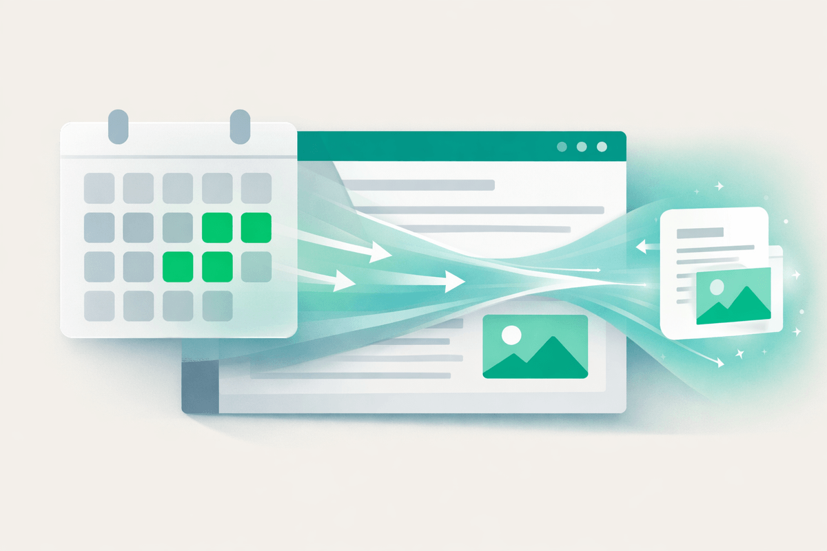 Abstract illustration of content freshness with calendar overlay on web page for Perplexity SEO