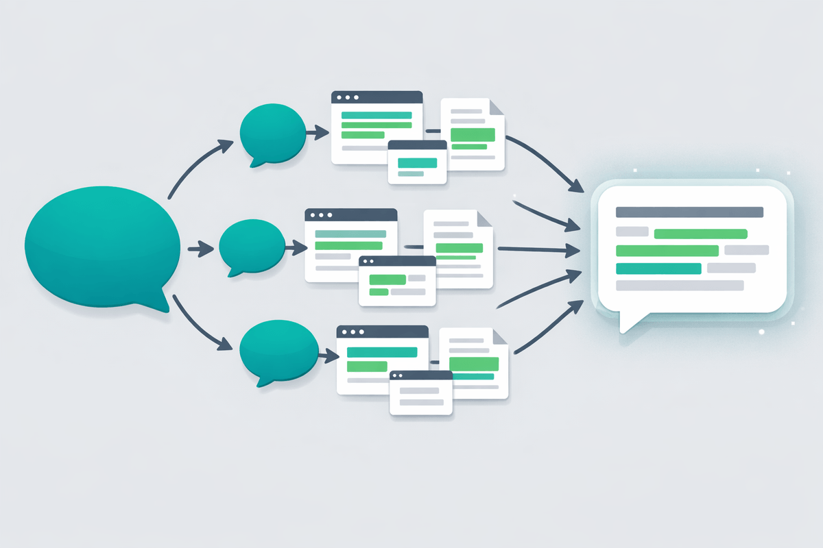Illustration of query splitting into sub-queries and pulling passages illustrating Perplexity SEO workflow